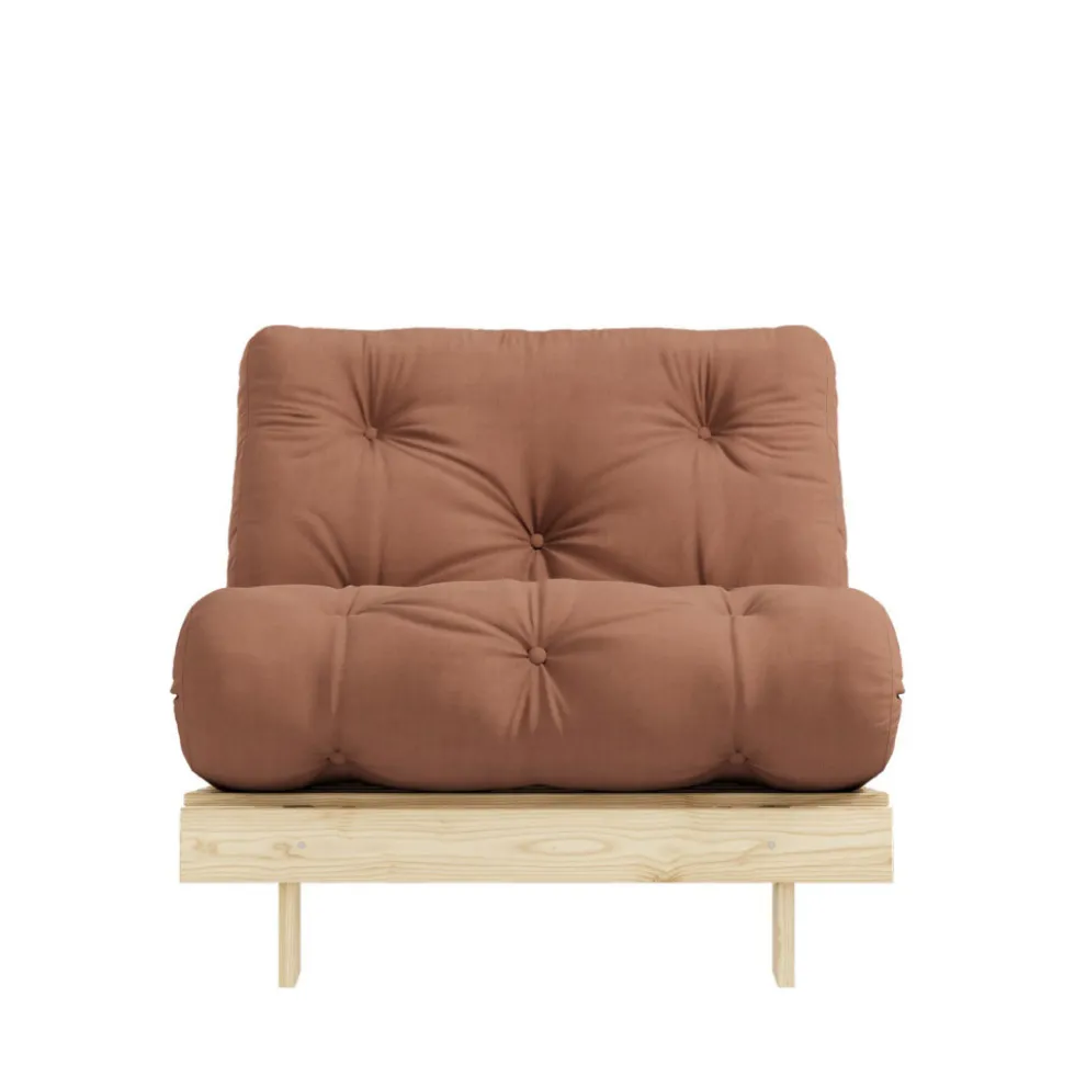 ROOTS Fauteuil convertible 90x200cm en bois naturel et tissu