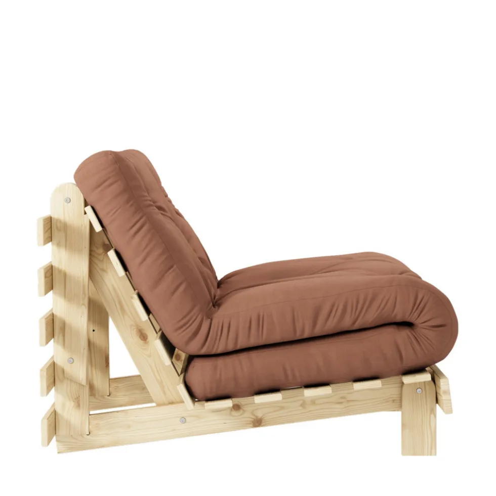 ROOTS Fauteuil convertible 90x200cm en bois naturel et tissu