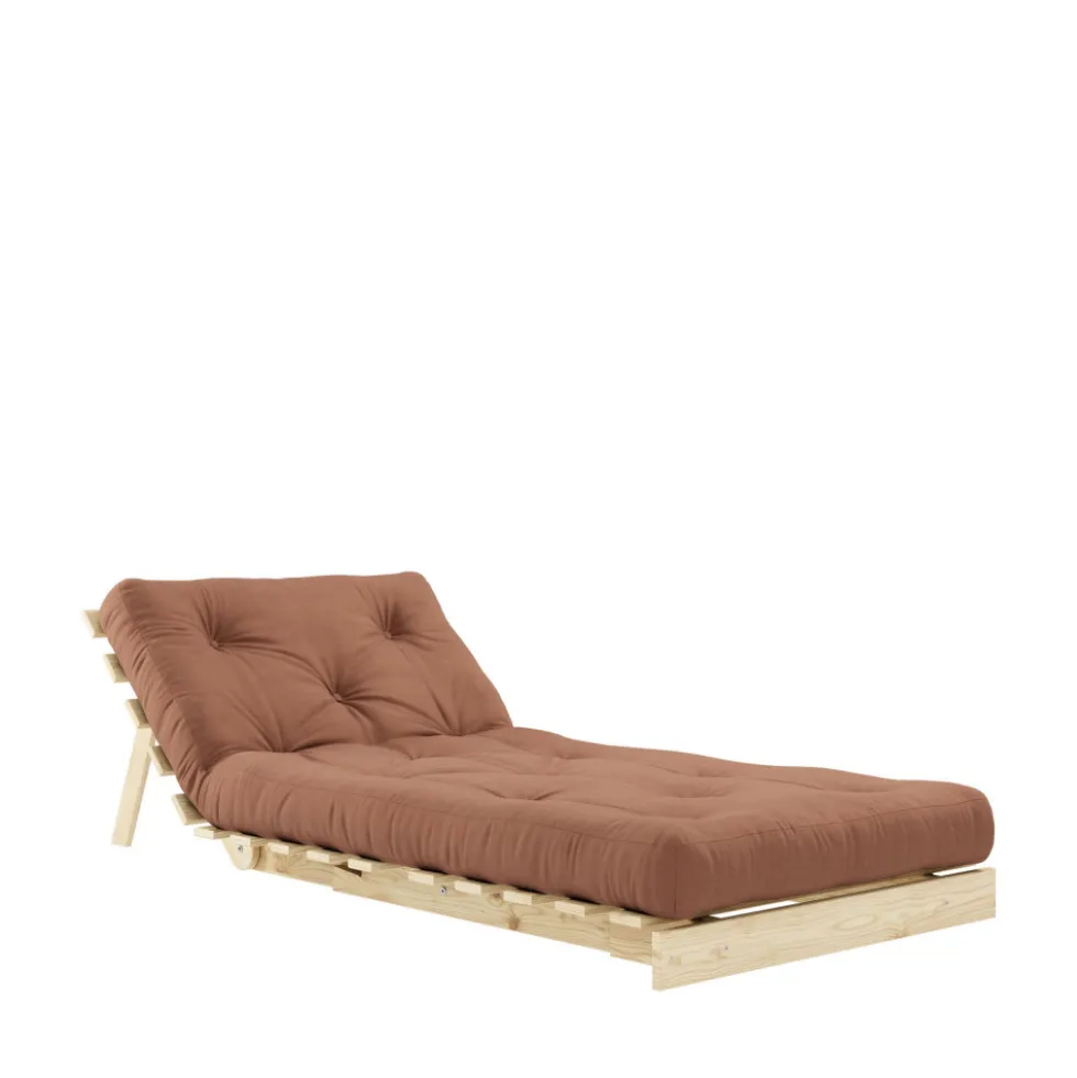 ROOTS Fauteuil convertible 90x200cm en bois naturel et tissu