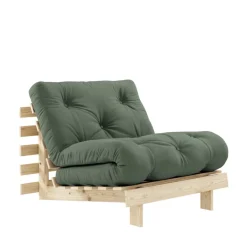 ROOTS Fauteuil convertible 90x200cm en bois naturel et tissu