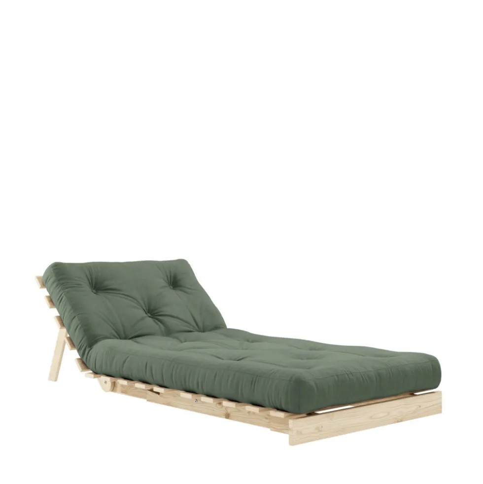 ROOTS Fauteuil convertible 90x200cm en bois naturel et tissu