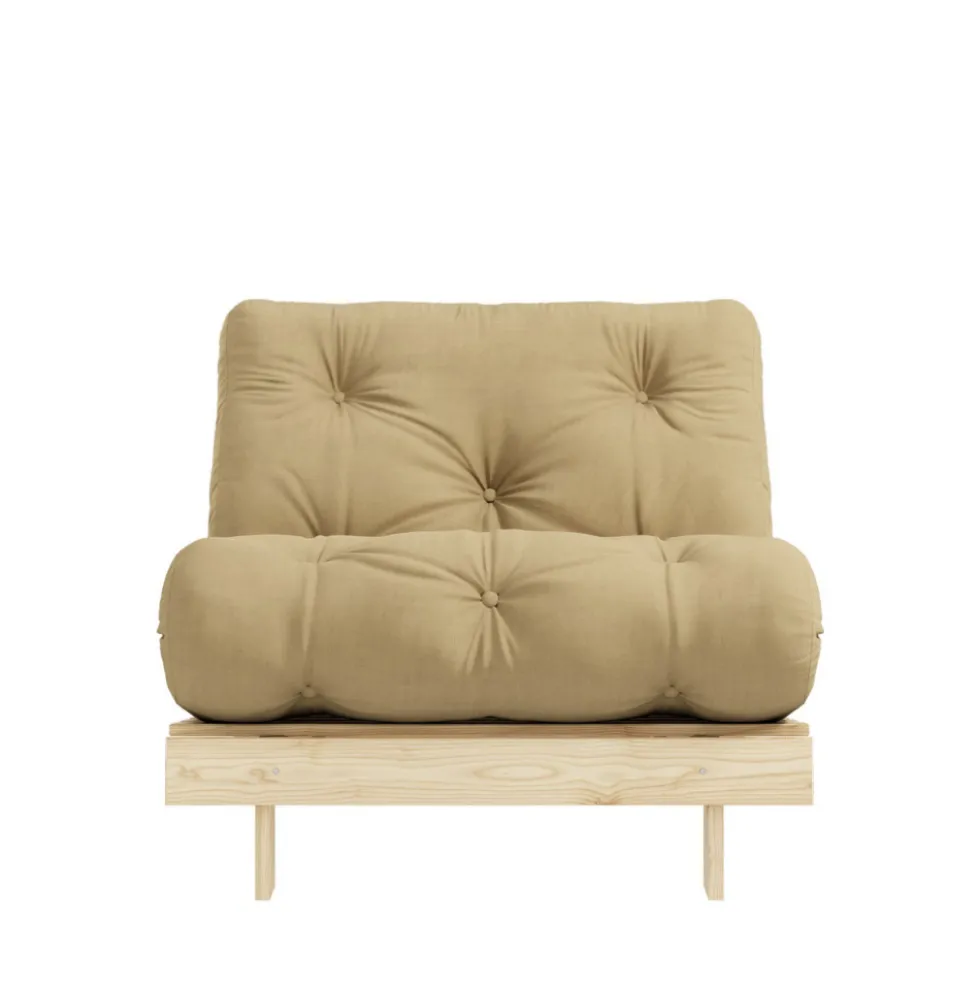 ROOTS Fauteuil convertible 90x200cm en bois naturel et tissu