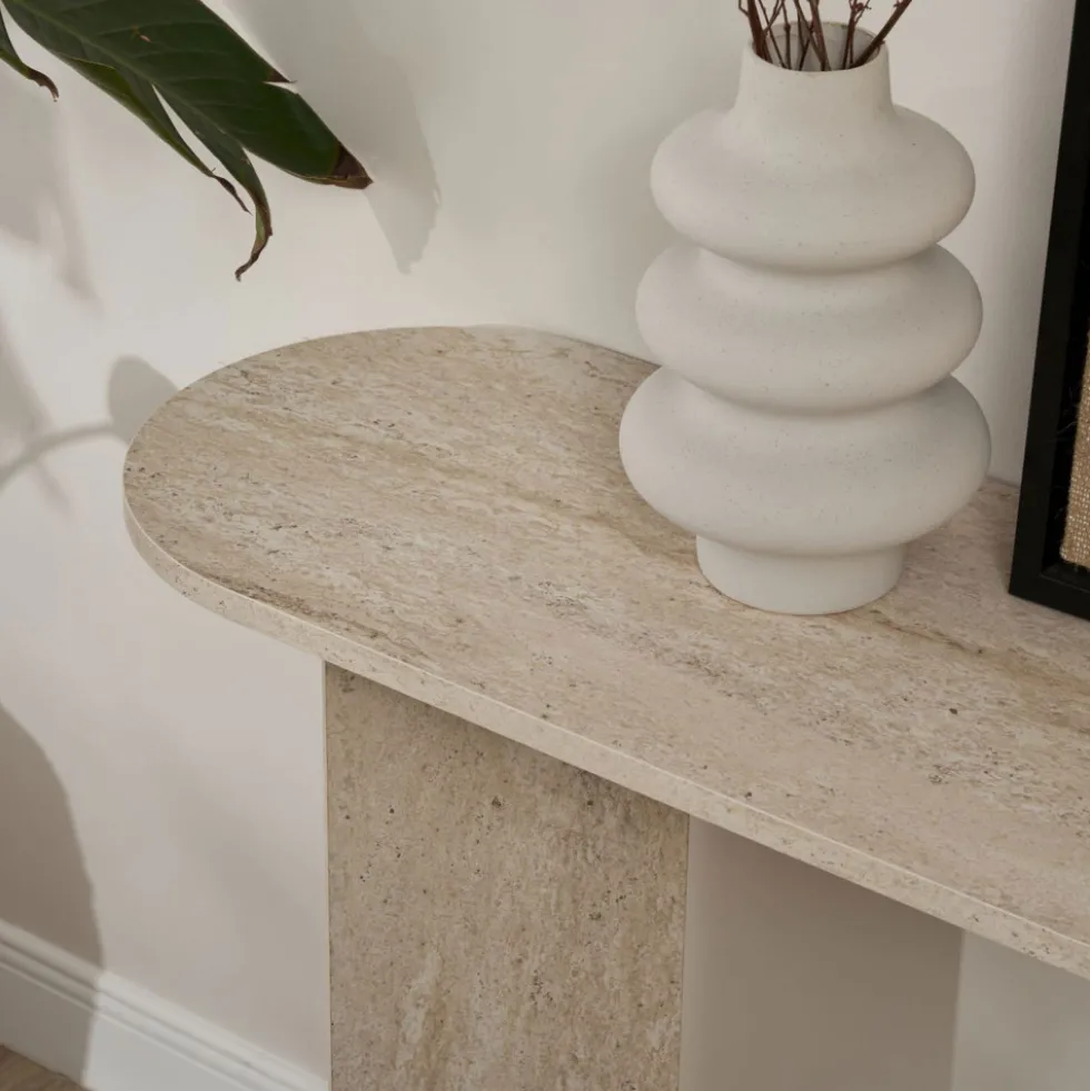 SAM Console ovale en effet travertin L150cm