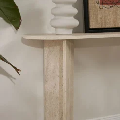SAM Console ovale en effet travertin L150cm