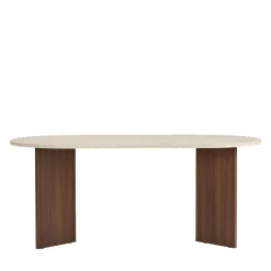 SAM Table à manger 8 personnes ovale en bois et effet travertin