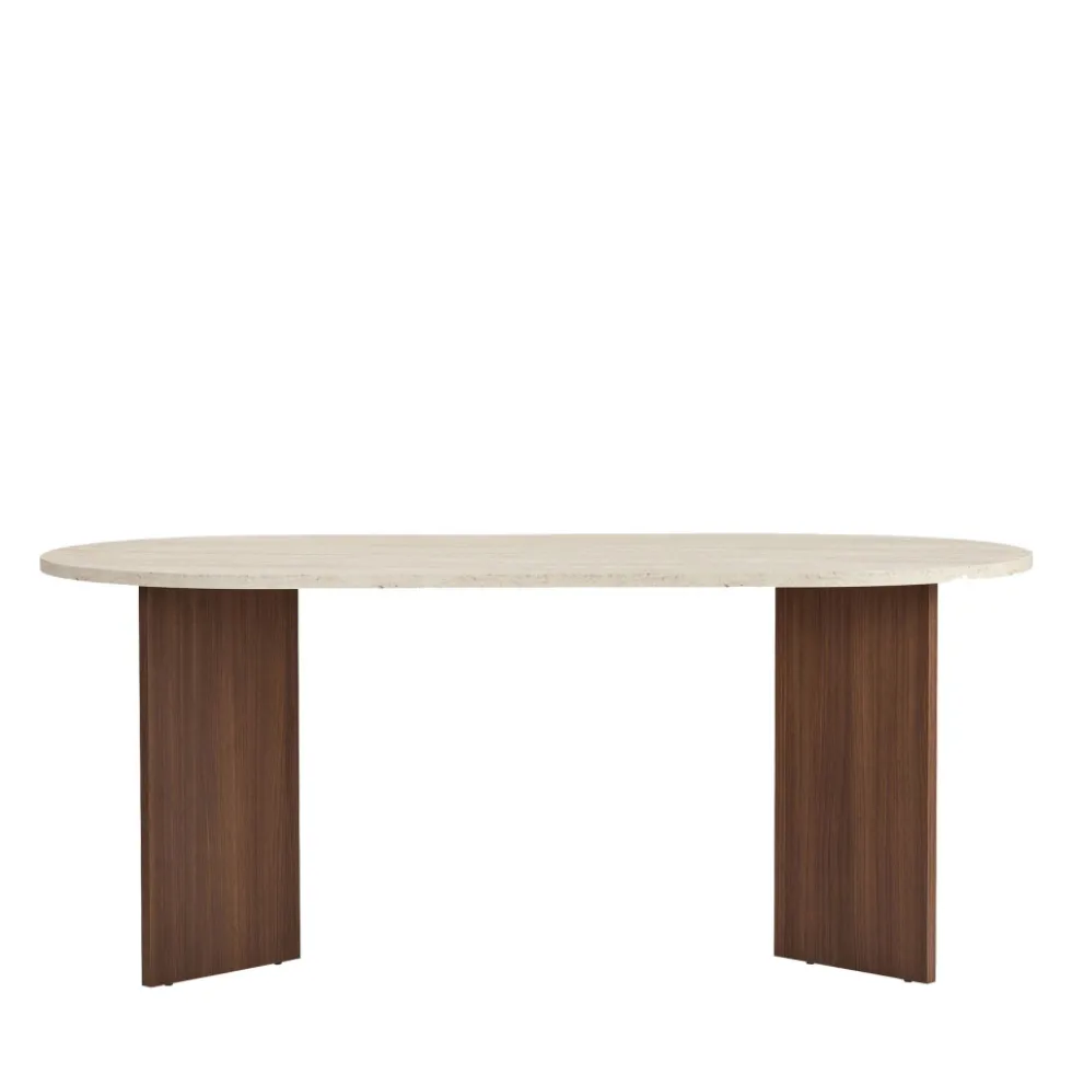 SAM Table à manger 8 personnes ovale en bois et effet travertin