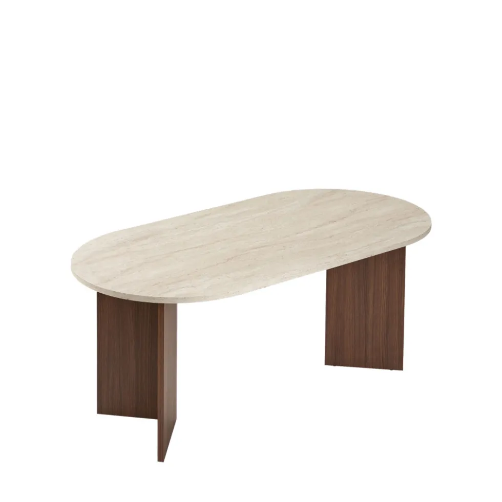SAM Table à manger 8 personnes ovale en bois et effet travertin