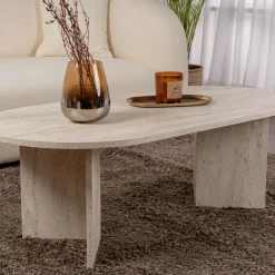 SAM Table basse ovale effet travertin 119x60cm