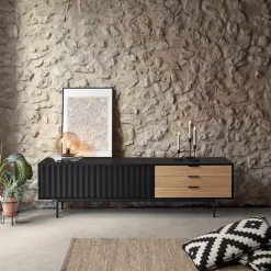SIERRA Meuble TV 2 portes, 3 tiroirs en bois L180cm