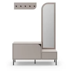 SILVAR Meuble d'entrée 2 portes avec miroir et portant en bois et métal H172cm