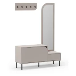 SILVAR Meuble d'entrée 2 portes avec miroir et portant en bois et métal H172cm
