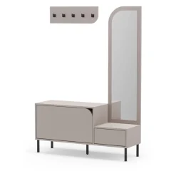 SILVAR Meuble d'entrée 2 portes avec miroir et portant en bois et métal H172cm