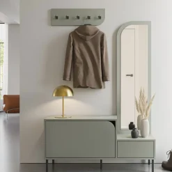 SILVAR Meuble d'entrée 2 portes avec miroir et portant en bois et métal H172cm