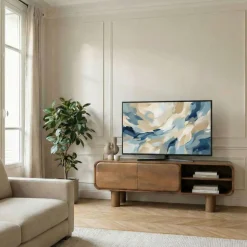SIRA Meuble tv 2 portes en bois massif L140cm