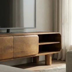 SIRA Meuble tv 2 portes en bois massif L140cm