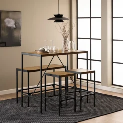 SKAL Ensemble table de bar pour 4 personnes en bois et métal H105cm