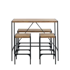 SKAL Ensemble table de bar pour 4 personnes en bois et métal H105cm