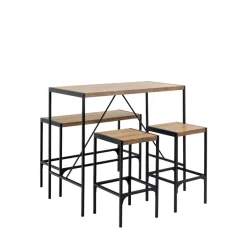 SKAL Ensemble table de bar pour 4 personnes en bois et métal H105cm