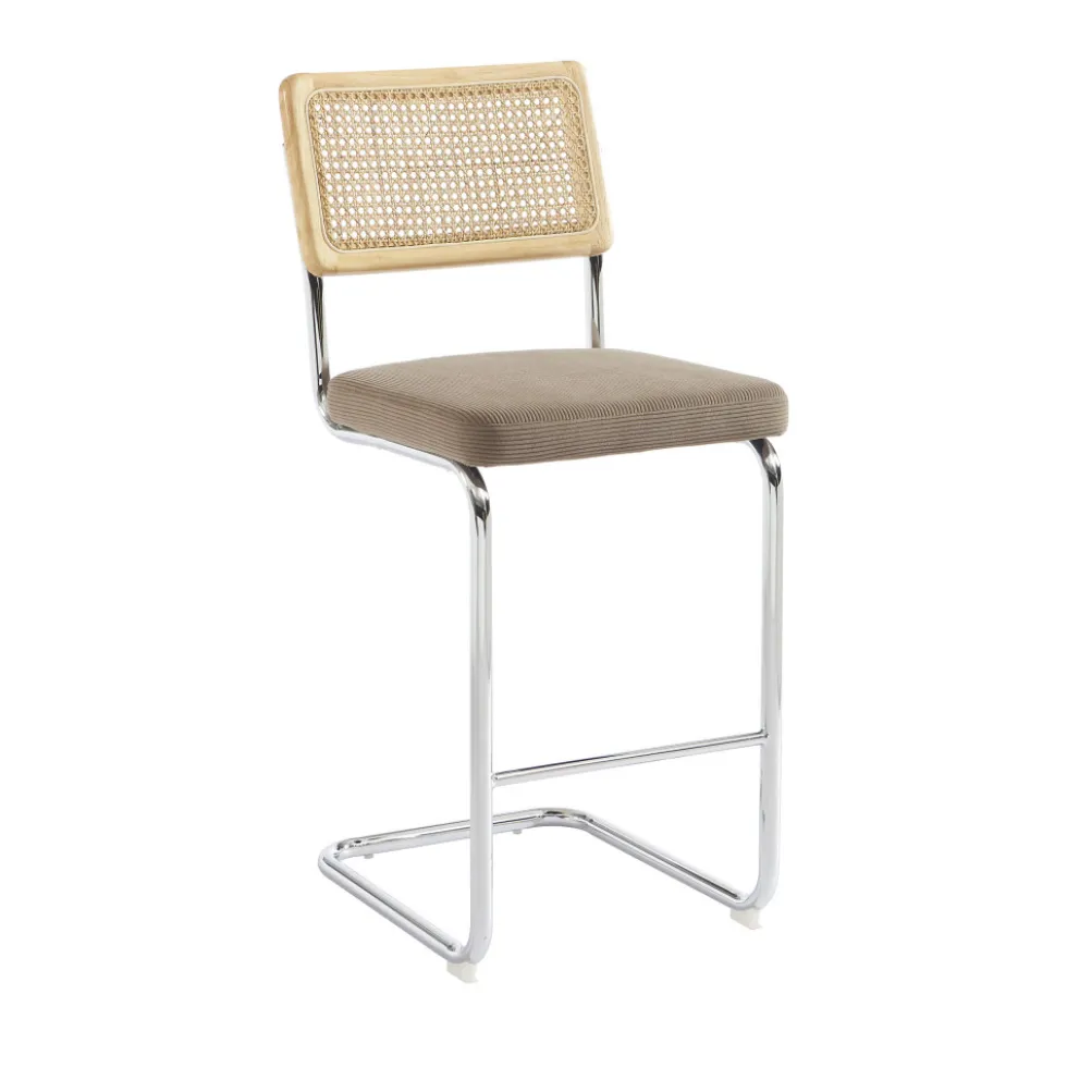 SKANA Lot de 2 chaises de bar en velours côtelé pieds chrome H66cm