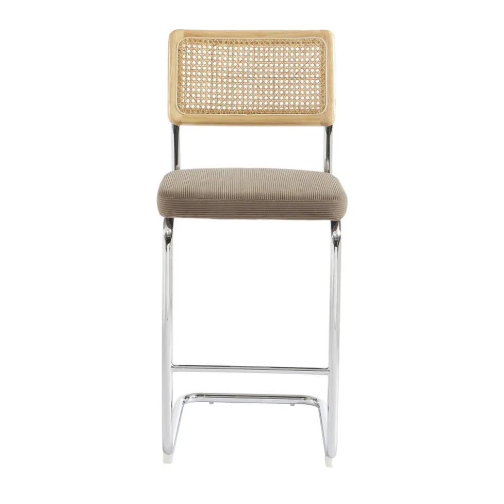SKANA Lot de 2 chaises de bar en velours côtelé pieds chrome H66cm