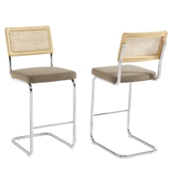 SKANA Lot de 2 chaises de bar en velours côtelé pieds chrome H66cm