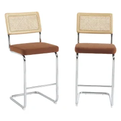 SKANA Lot de 2 chaises de bar en velours côtelé pieds chrome H66cm