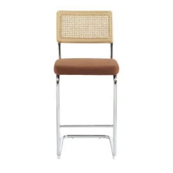 SKANA Lot de 2 chaises de bar en velours côtelé pieds chrome H66cm