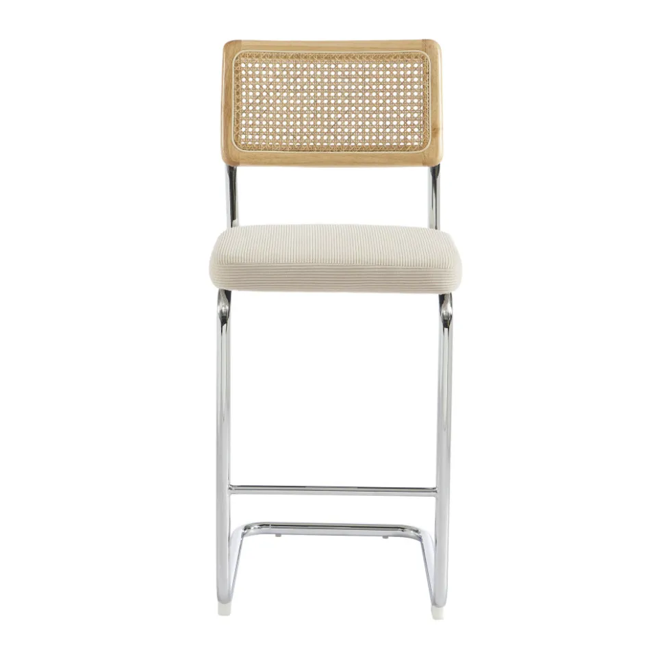 SKANA Lot de 2 chaises de bar en velours côtelé pieds chrome H66cm