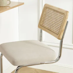 SKANA Lot de 2 chaises de bar en velours côtelé pieds chrome H66cm