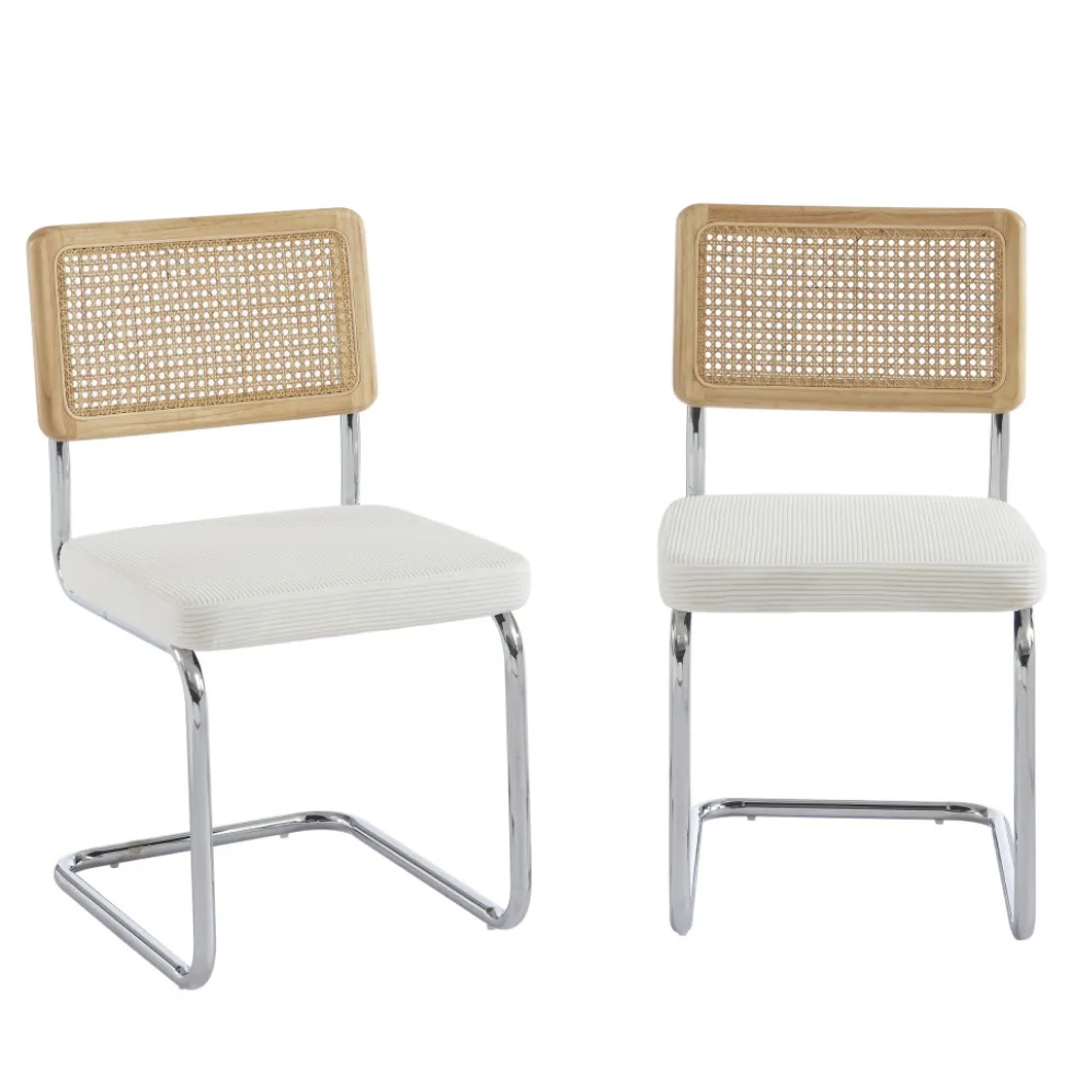 SKANA Lot de 2 chaises en velours côtelé pieds chrome