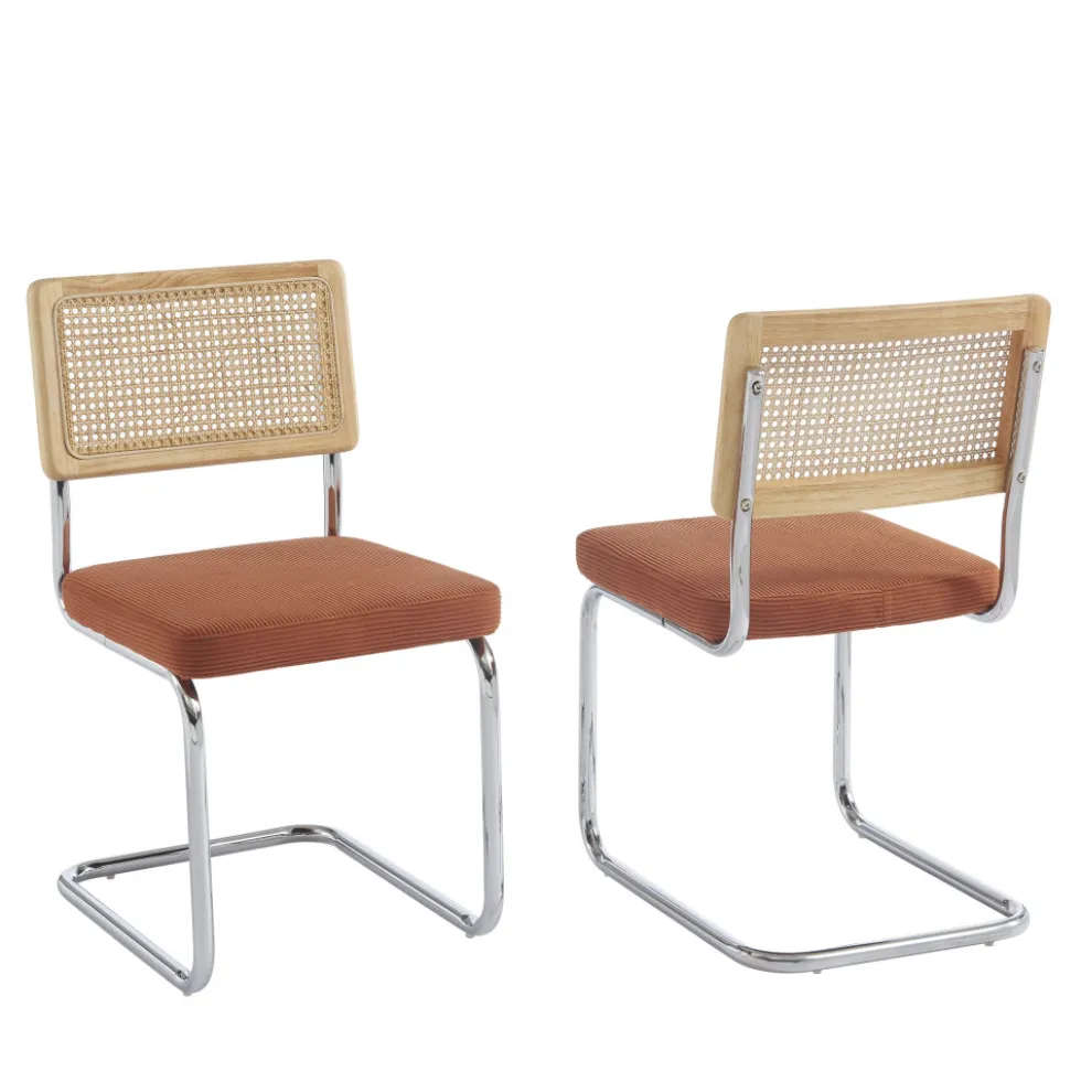 SKANA Lot de 2 chaises en velours côtelé pieds chrome
