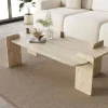SOLENI Table basse effet travertin 120x60cm