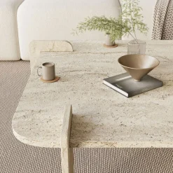 SOLENI Table basse effet travertin 90x90cm