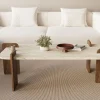 SOLENI Table basse en bois et effet travertin 120x60cm