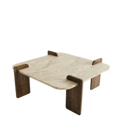 SOLENI Table basse en bois et effet travertin 90x90cm