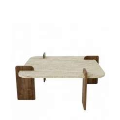 SOLENI Table basse en bois et effet travertin 90x90cm