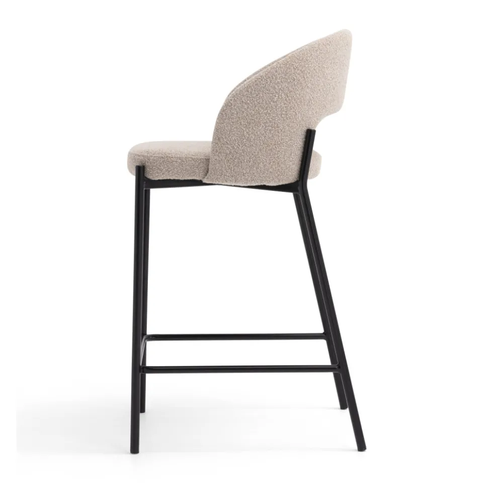 SOREN Lot de 2 chaises de bar en tissu bouclette et métal H65cm