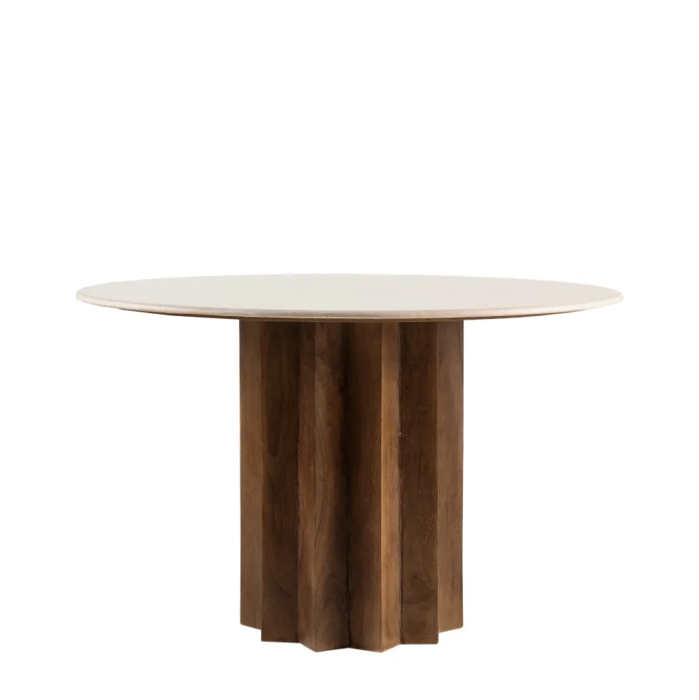 SORONG Table à manger 4 personnes ronde en marbre et bois massif
