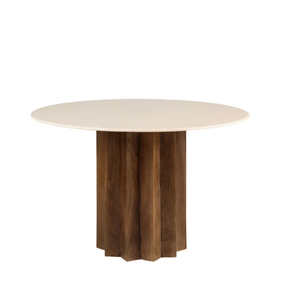 SORONG Table à manger 4 personnes ronde en marbre et bois massif