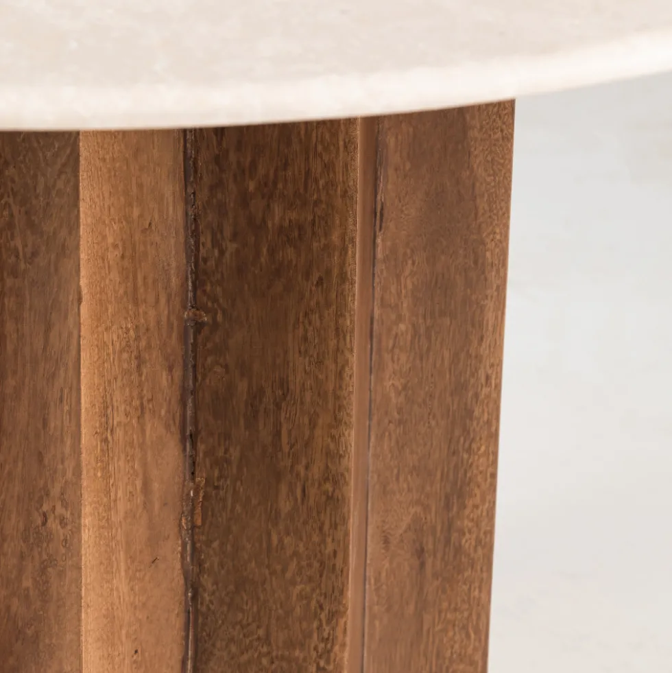 SORONG Table à manger 4 personnes ronde en marbre et bois massif