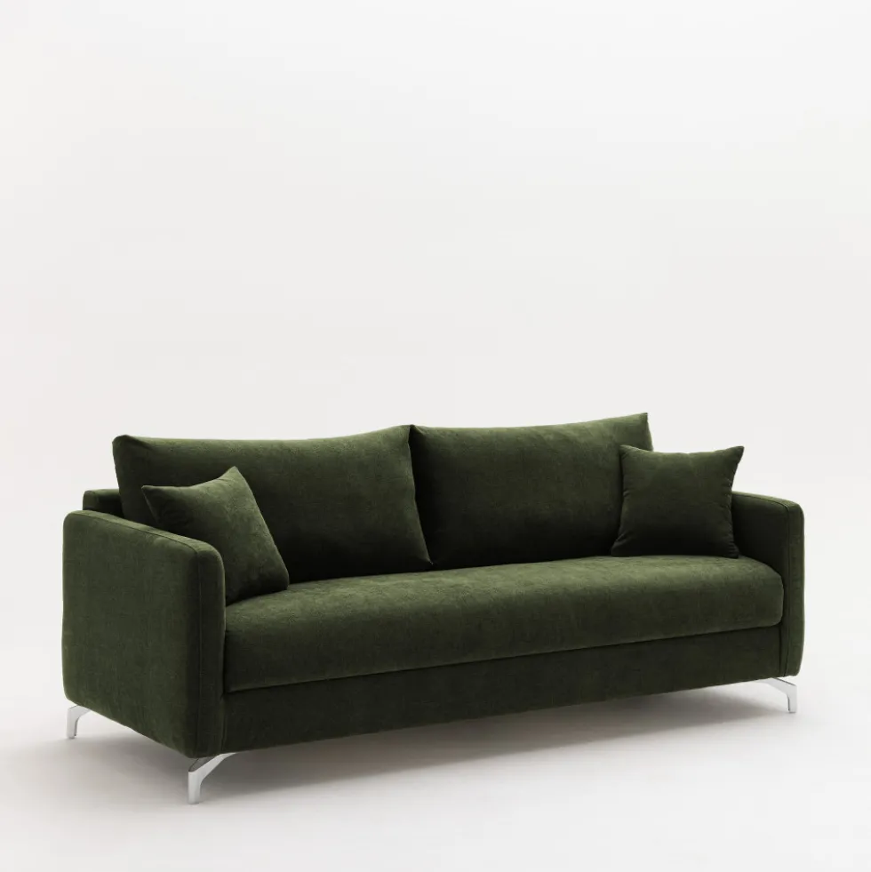 STEFFEN Canapé droit 3 places en tissu et pieds chrome