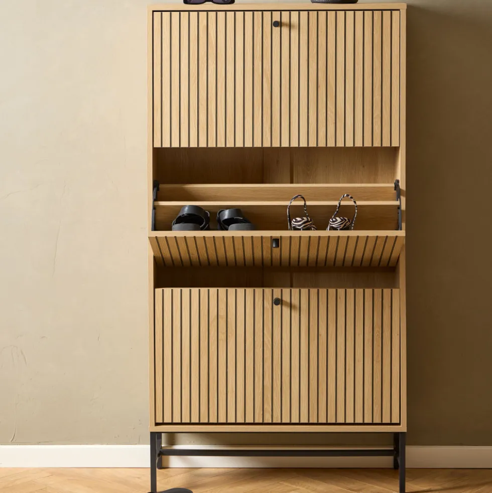 STORO Meuble à chaussures 3 portes en bois et métal L71,6cm
