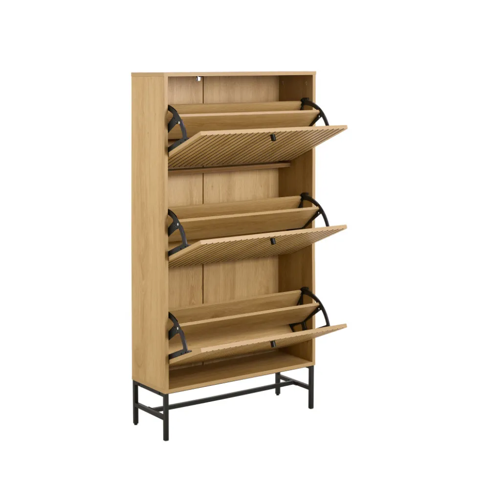 STORO Meuble à chaussures 3 portes en bois et métal L71,6cm