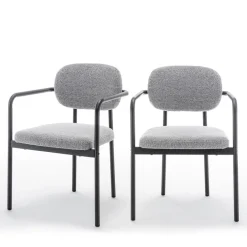 STUART Lot de 2 fauteuils de table en tissu bouclette et métal