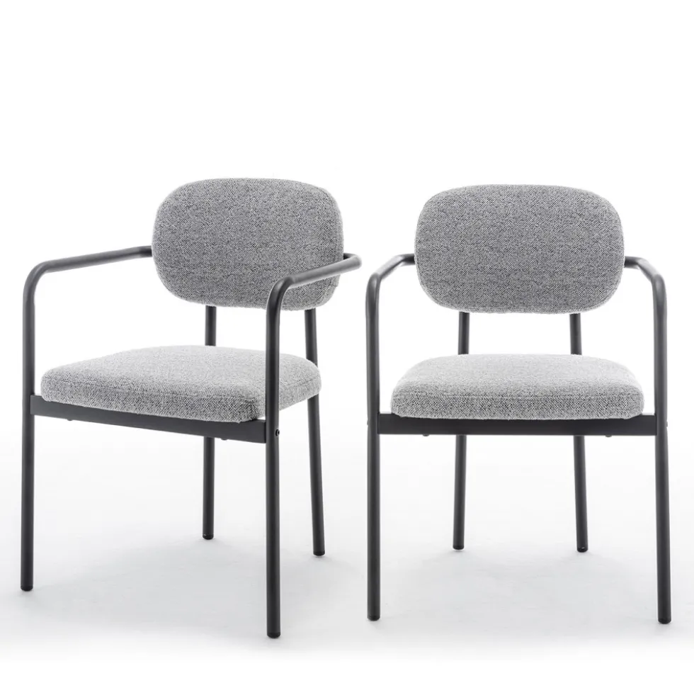 STUART Lot de 2 fauteuils de table en tissu bouclette et métal