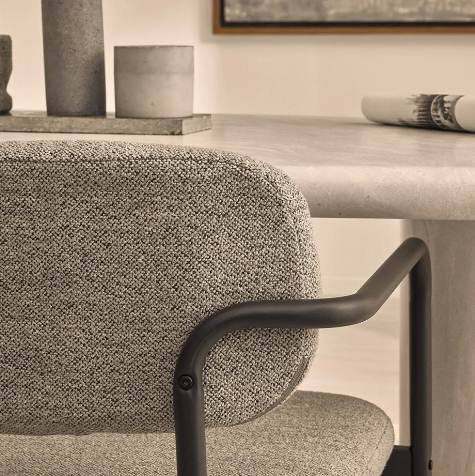 STUART Lot de 2 fauteuils de table en tissu bouclette et métal