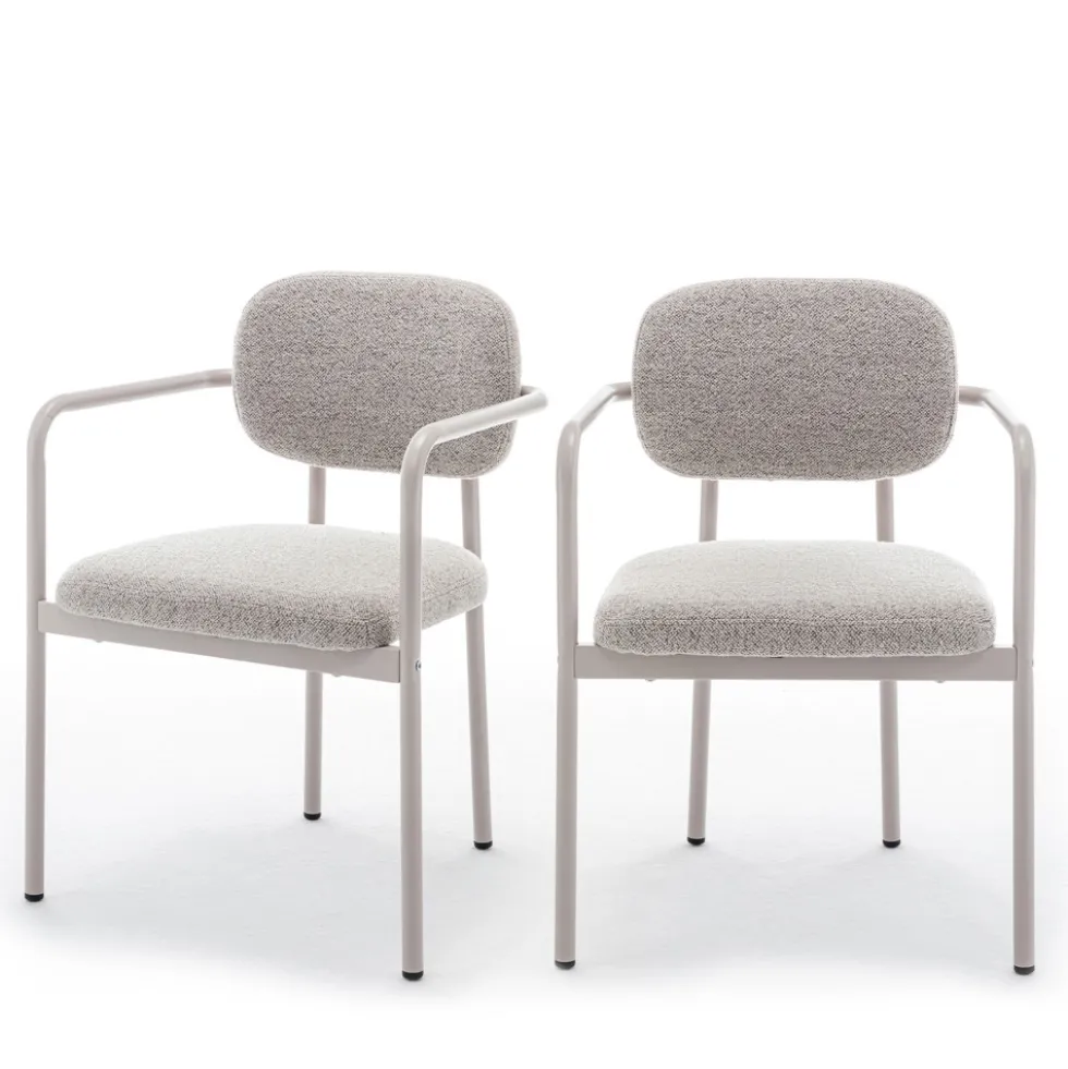 STUART Lot de 2 fauteuils de table en tissu bouclette pieds beiges