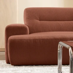STUNE Canapé droit 4 places en velours côtelé à accoudoirs larges