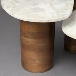 SUKI Lot de 3 tables basses organiques gigognes en marbre et bois