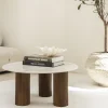 SULA Table basse en marbre et bois massif ø80cm